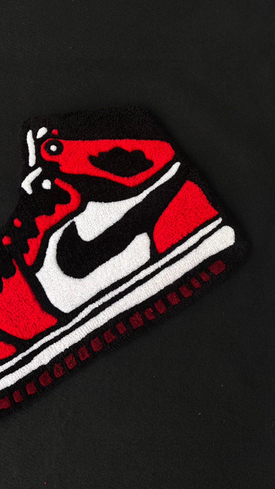 Retro AJ1 Sneaker Custom Tufted Rug – Handcrafted Red & Black Hypebeast Floor Mat | Streetwear Bedroom Decor & Sneakerhead Gift