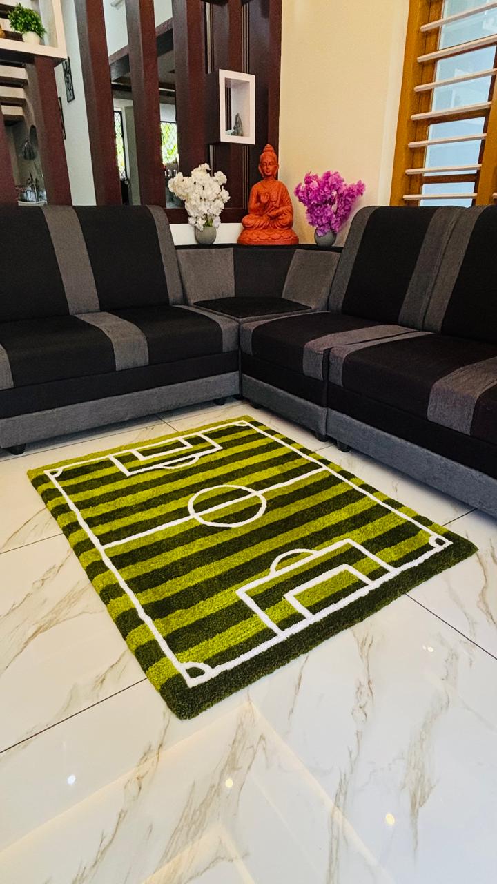 Football Pitch Striped Custom Tufted Rug – Handmade Soccer Field Area Mat | Kids Playroom, Living Room & Game Room Sports Decor