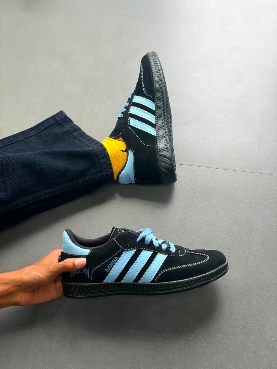 adidas Samba — Custom “Stüssy” Edition (Black/Sky Blue)