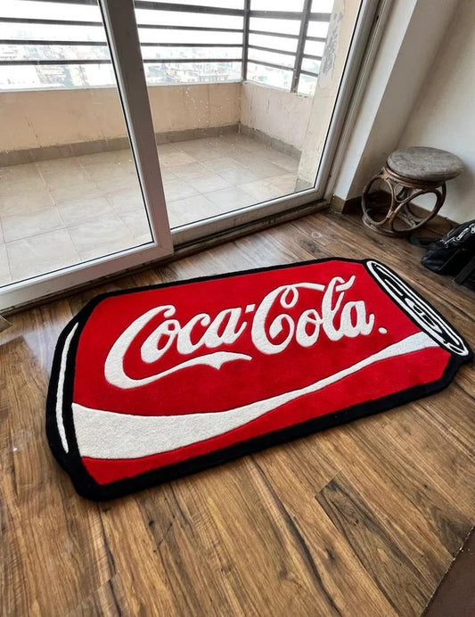 Retro Coca-Cola Can Custom Tufted Rug – Handmade Vintage Soda Pop Floor Mat | Classic Red & White Kitchen, Game Room & Bedroom Decor