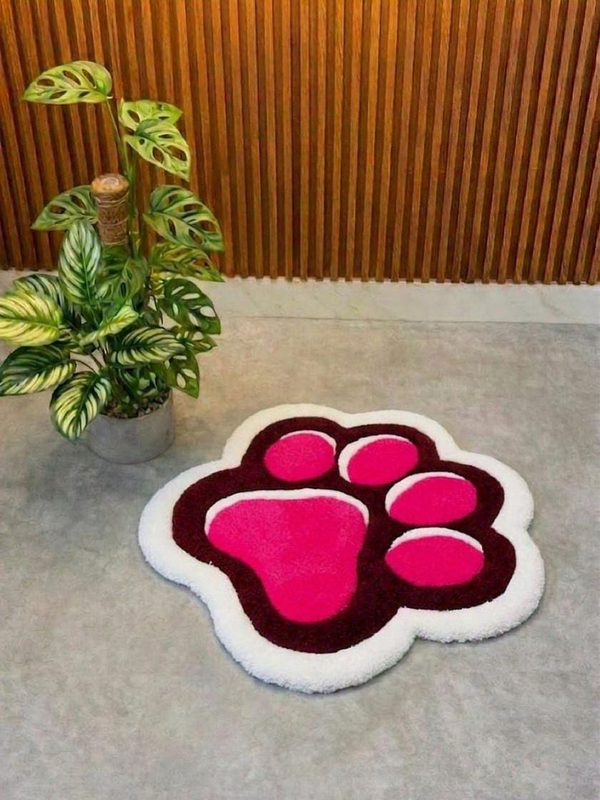 Cute Pink Paw Print Custom Tufted Rug – Handmade Animal Paw Floor Mat | Kawaii Home Decor & Nursery Plush Rug