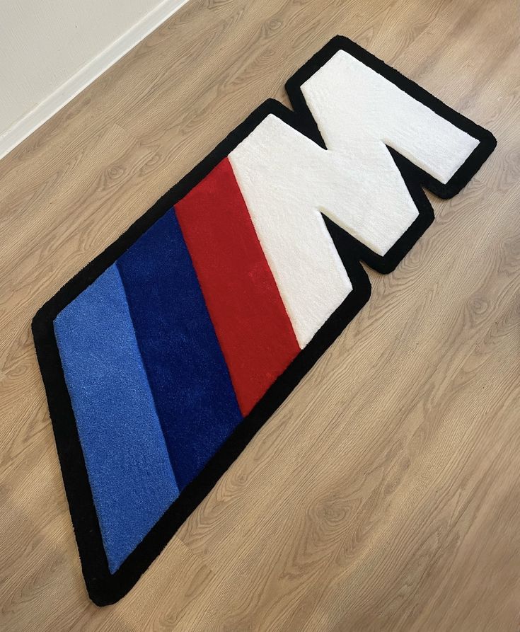 Retro BMW M Power Custom Tufted Rug – Handmade German Motorsports Floor Mat | Racing Blue, Violet & Red Garage, Office & Bedroom Runner