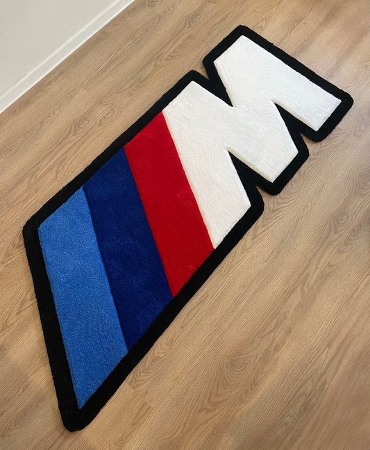 Retro BMW M Power Custom Tufted Rug – Handmade German Motorsports Floor Mat | Racing Blue, Violet & Red Garage, Office & Bedroom Runner