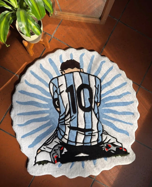 Messi Argentina #10 Custom Tufted Rug – Lionel Messi Celebration Football Fan Decor | Handmade Circular Plush Bedroom Floor Mat