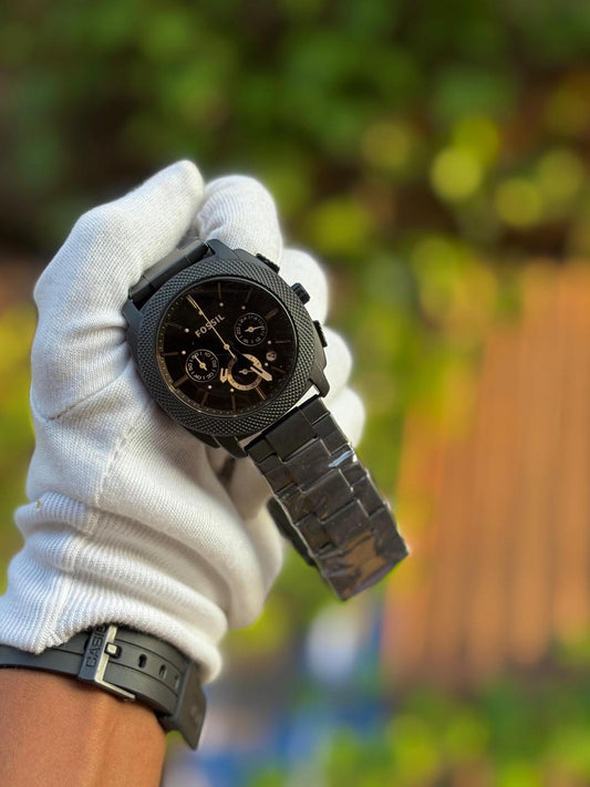 Fossil Machine Chronograph — All Black with Rose Gold Accents