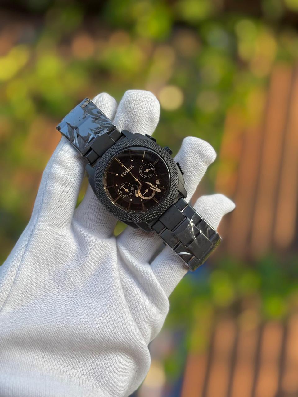 Fossil Machine Chronograph — All Black with Rose Gold Accents